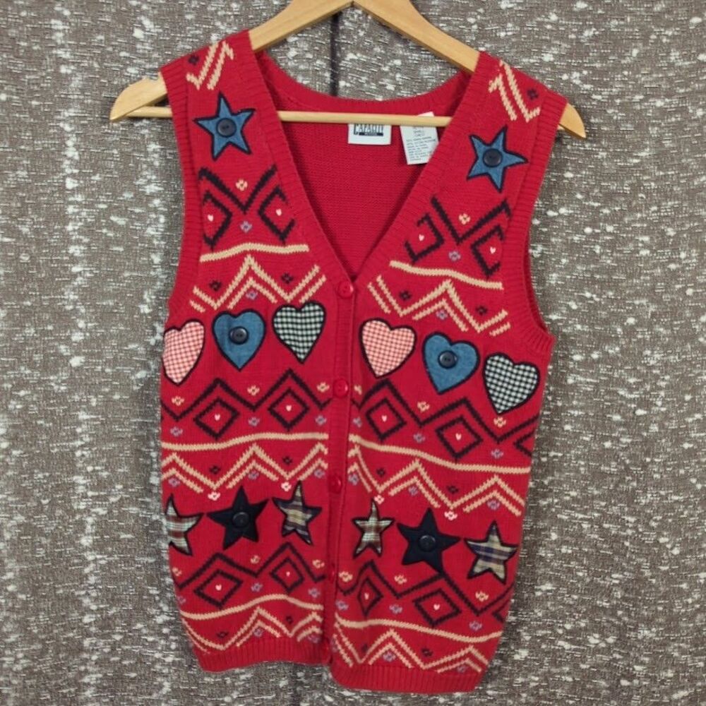 Vintage Capacity Patriotic Embellished Knit Sweater Vest‎ Women's Petite Small